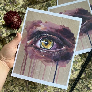 Hazel Eye Study - Impresión (de mi acrílico sobre pintura de cartón) ojo verde, goteo, arte reciclado, reutilización, reutilización