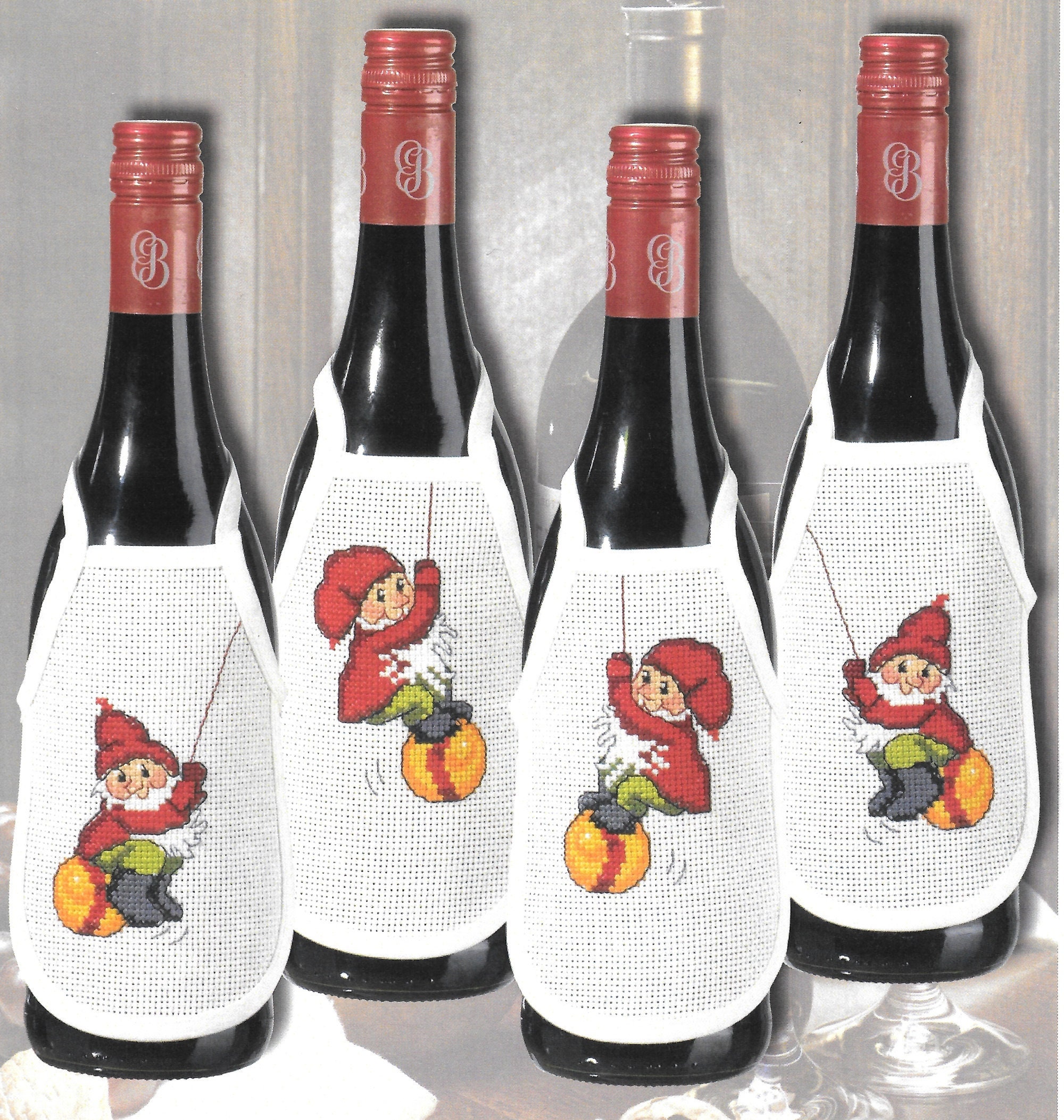 Permin Cross Stitch Elves Wine Bottle Aprons Kit Etsy