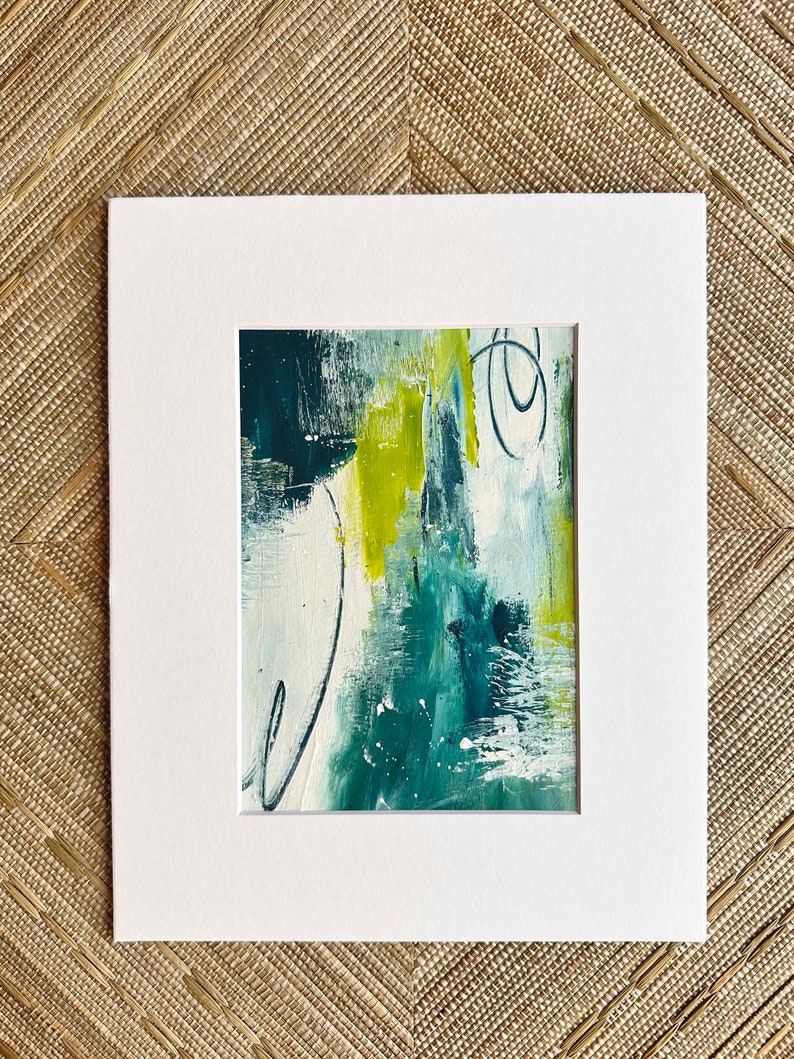 Original Abstract Painting Reflection BLUE Art Abstract Art Abstracts Paper Original Paintings Art on Paper 5x7 image 1