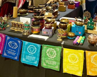 Bandera de los 7 Chakras - Banderas de algodón - Yoga - Reiki - Sistema de Chakras - Signos de los Chakras - Afirmaciones de los Chakras