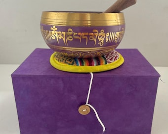 Set de regalo de cuenco tibetano morado: auténtica sanación sonora, reiki y yoga