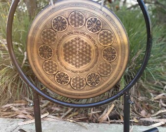 Gong with Stand-Percussion Instrument-42 cm-Flower Of Life-Gong Bath-Handmade Gong for Sound Therapy-Sound bath-Free Shipping in Australia