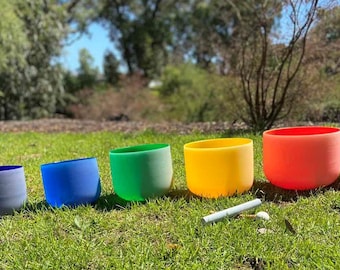 Set of 7 Chakra Crystal Singing Bowls | Pure Quartz Sound Healing Meditation Instrument