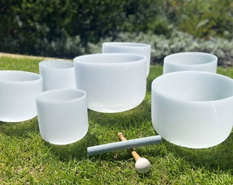 Crystal Singing Bowls Set: 7 Chakra Quartz Bowls (12-6 inch)