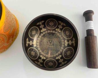 Tibetan Singing Bowl Set with Buddha Mandala – Deep Resonance Sound for Meditation, Mindfulness & Yoga Gift