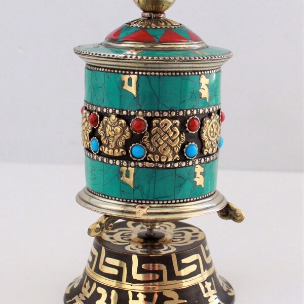 Prayer wheel-Turquoise-Tibetan-Gift Set-Authentic-Made in Nepal