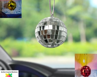 Silver Disco Ball Car Hanging Rear View Mirror Accessory - Disco Ball Groovy Boho and Cute Car Rear View Mirror Charm