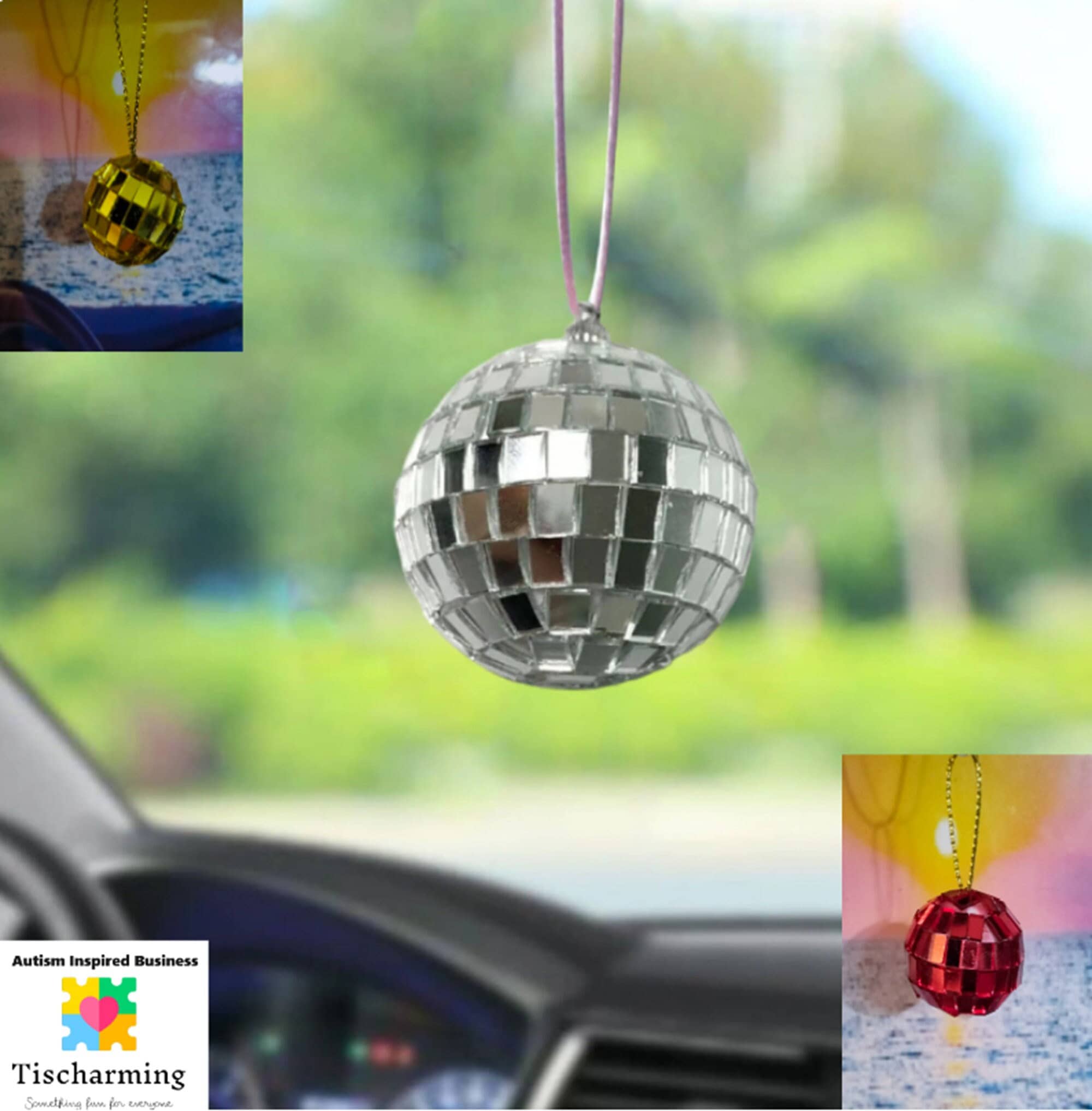 Aosbset Auto-Frontspiegel-hängende Dekoration,  Mode-Disco-Kugel-Auto-Anhänger, kreative Auto-Rückspiegel-hängende  Verzierung