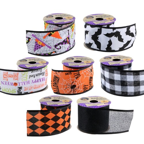 Wired Edged Ribbon Halloween Bats Hats Happy Halloween Etsy