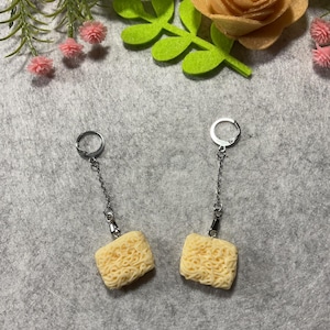 noodle earrings (soup earrings, ramen noodle jewelry, pasta earrings, miniature food earrings)