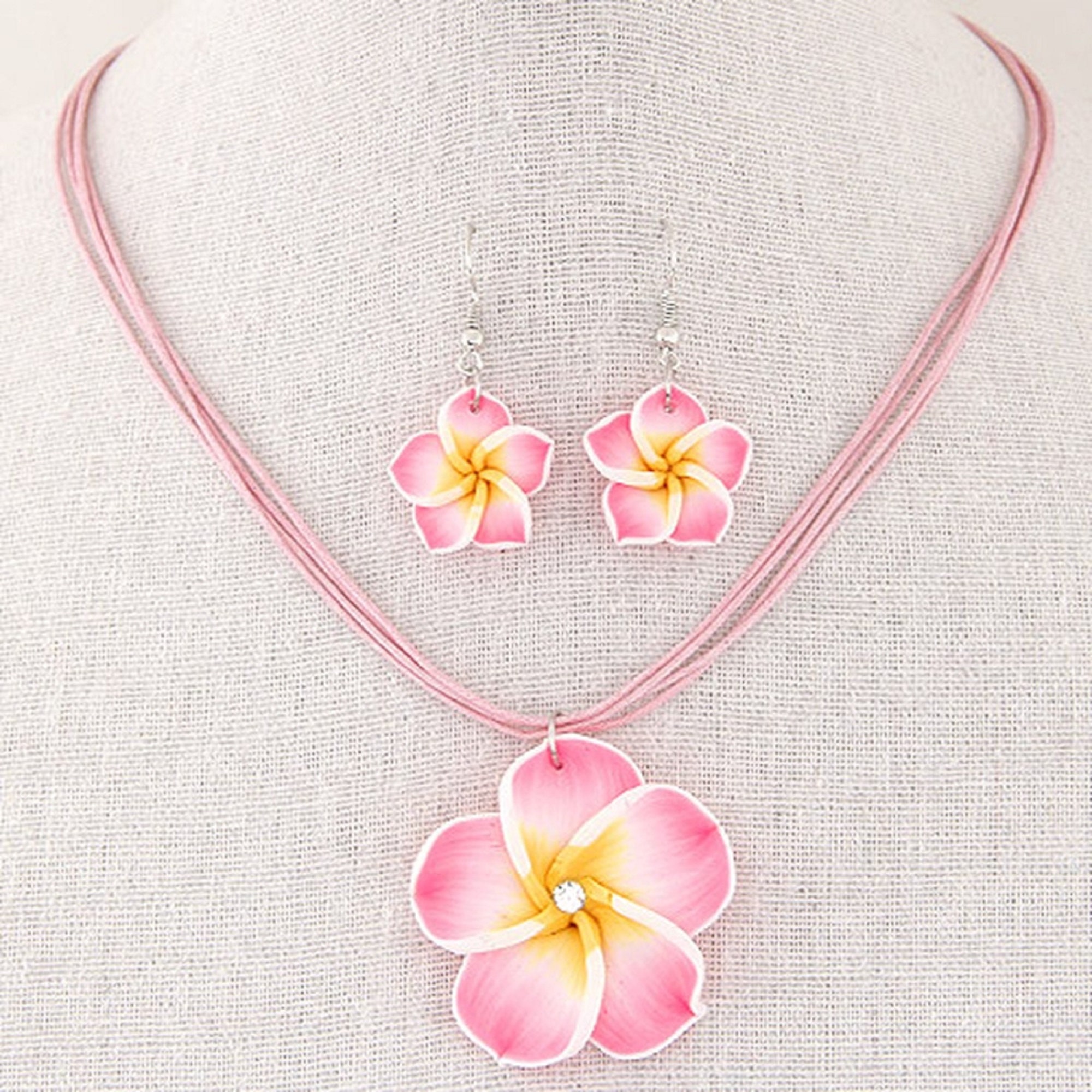 Plumeria Flower Necklace & Earring Set Frangipani Tropical Etsy