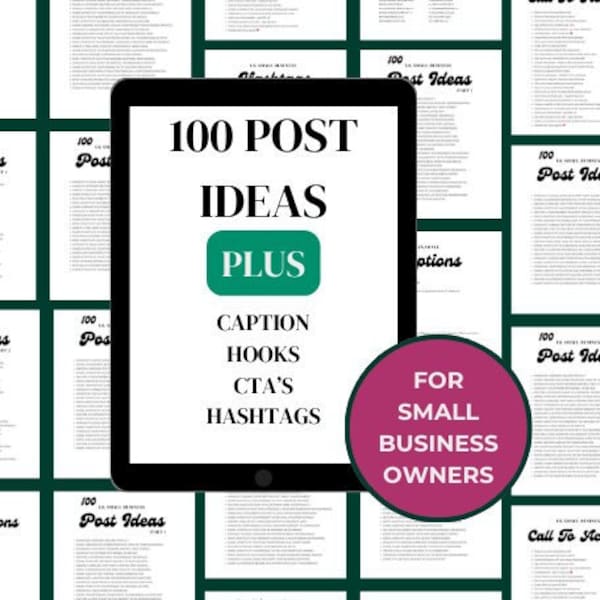 100 Social Media Post Ideas Small Business Owner PLUS Captions, Hooks, Call To Actions, Hashtags Perfect for Beginners