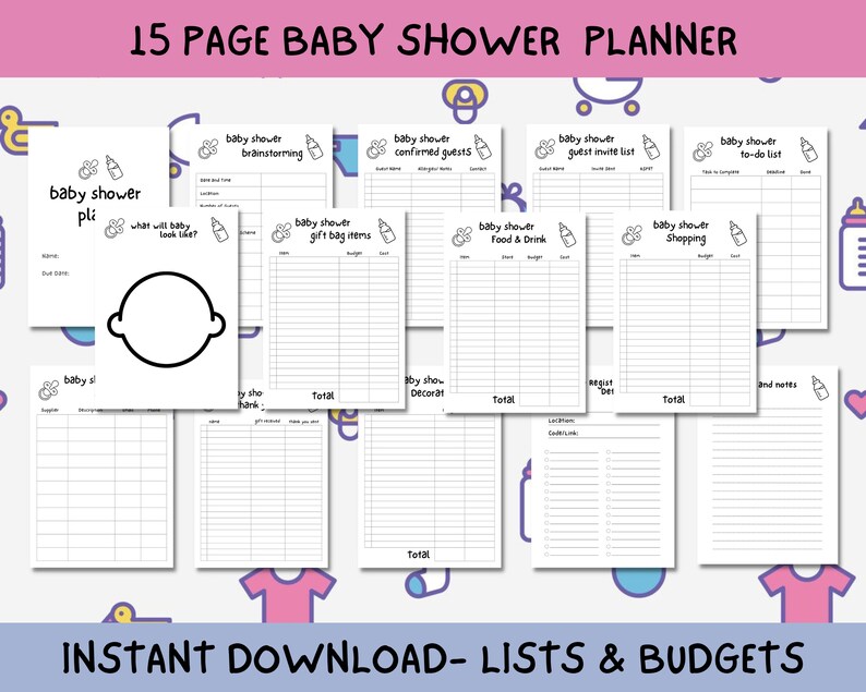 Baby Shower Party Planner Printable A4 PDF Digital Download Etsy