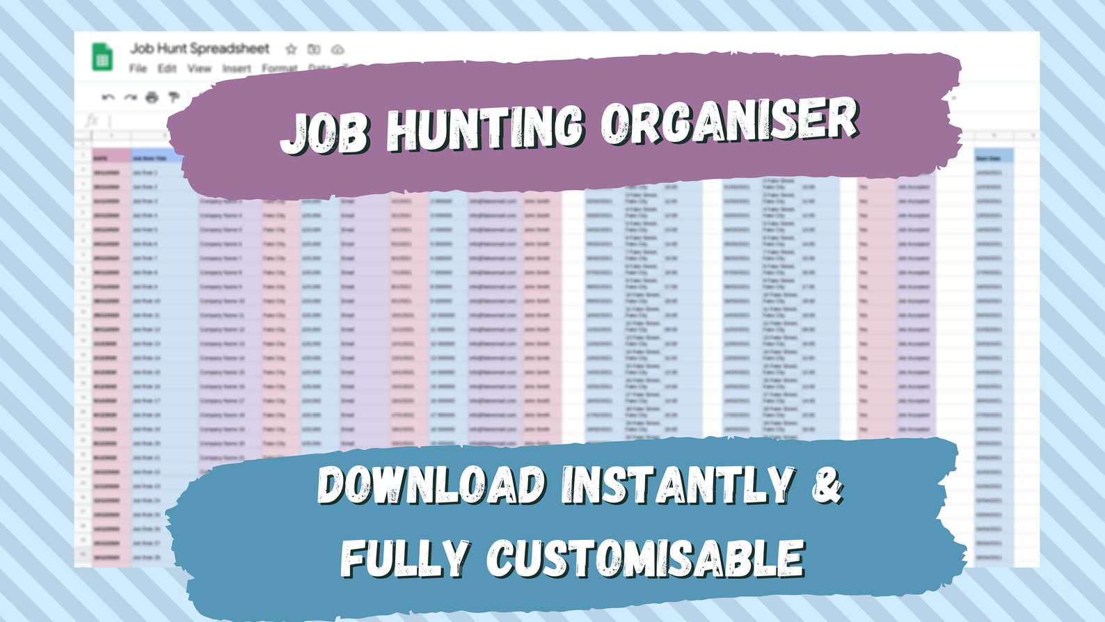 Job Hunt Organiser Spreadsheet Instant Download Google Sheets Excel Job