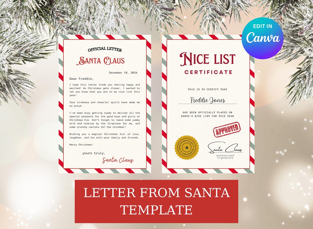Instant Download Editable Santa Letter and Nice List Certificate ...