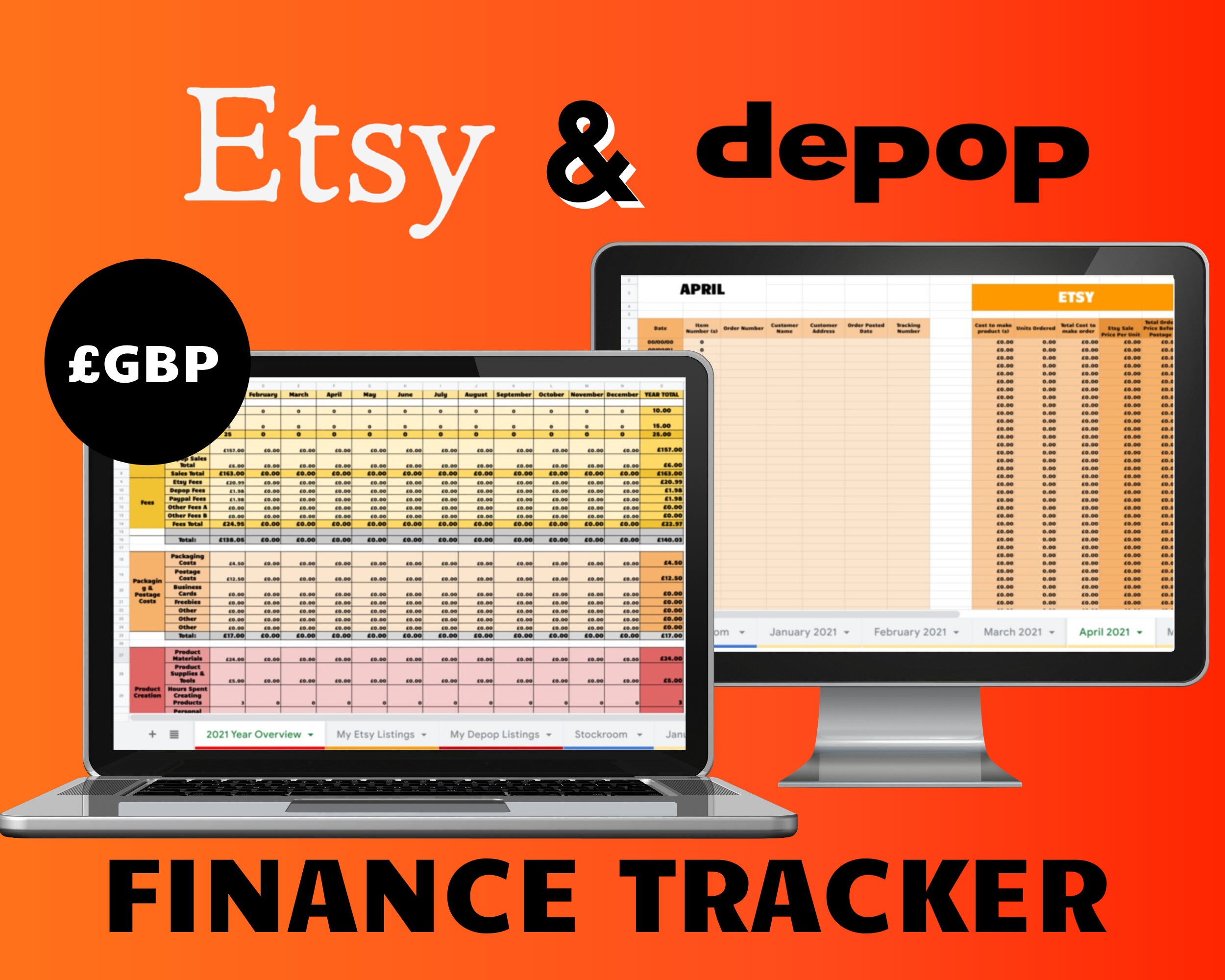 Etsy Depop Finance Tracker Spreadsheet Excel Google Etsy