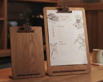 Set of Professional Freestanding Oak Menu Clipboards – Antique Bronze Finish Clip