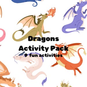 Pacchetto di attività sui draghi per bambini / Schede stampabili divertenti sulle creature mitologiche / Download immediato