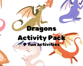 Pack de actividades de dragones para niños / Hojas de trabajo imprimibles y divertidas sobre criaturas míticas / Descarga instantánea