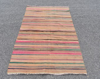 striped kilim rug turkish kilim 5.4 x 5.1 ft rustic decor area kilim rug embroidered kilim rug vintage kilim rugs floor kilim rug  Cod296