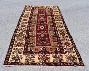 オレンジ色のトルコ製ラグ、ヴィンテージランナー、手作りの廊下用ラグ