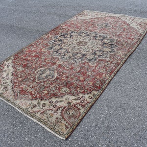 Turkish runner rug, Pink herki rug, Oushak rug, 4.8 x 8.3 Ft Hallway rug, Vintage rug, Boho rug, Runner rug, Floor rug, Art deco rug RR4530