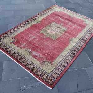 Handmade rug, Area rug, Natural wool rug, Turkish rug, Vintage rug, Decorative rug, Oushak rug, 4.3 x 6.4 Ft Home decor Bedroom rug RRA1796