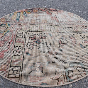 Circle rug, Small Turkish rug, Vintage rug, Bath Mat 2.7 x 2.7 ft , Faded round rug, Rustic rug, Tribal rug, Farmhouse Decor, Carpet, RR1709