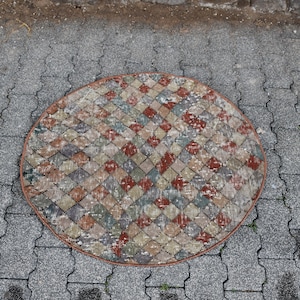 Runde Teppich, türkische Teppich, Vintage Teppich, Kreis Teppich, 2,7 x 2,7 Ft kleinen Teppich, Badezimmer Teppich, Fußmatte Teppich, geometrische Teppich, Bio-Wolle Teppich RR1884