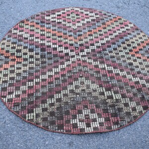 Turkish rug, Vintage rug, Purple rug 3.9 x 3.9 Ft Round rug, Circle rug, Turkish Small rug, Home Decor Doormat, Aztec rug, Bathmat RR2850