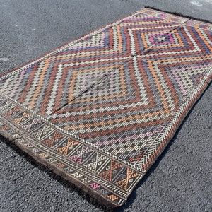Turkish Rug, Vintage Rug,Turkish Kilim Rug,  5.3 x 10.8 Ft , Aztec Rug, Striped Rug Tribal Rug Boho Kilim Colorful Kilim Rug RR0473