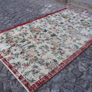 turkish area rug,  4.7 x 8.2 ft  floral rug, Livingroom rug, organic wool rug red rug vintage rug bohemian rug RR0146
