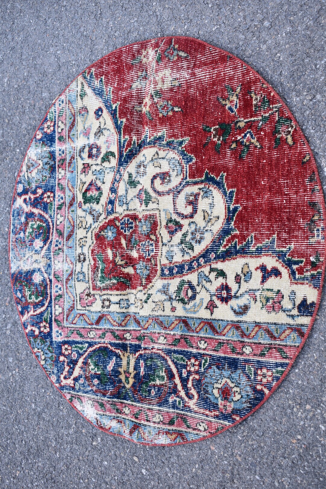 Bohemian Rug, Handmade Red Rug, Turkish Rug, Circle Rug, Vintage Rug