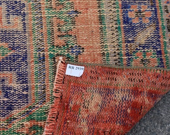 オレンジとブルーのトルコ製ラグ、ヴィンテージ ランナー ラグ
