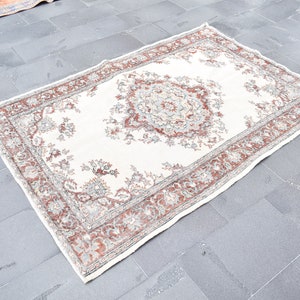 Handmade rug, Area rug, Natural wool rug, Turkish rug, Vintage rug, Decorative rug, Oushak rug, 4.3 x 6.4 Ft Home decor Bedroom rug RRA2325
