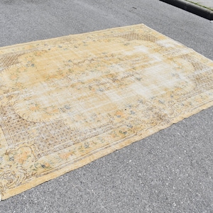 Handmade rug, Vintage rug, Oushak rug, Turkish rug, Oversize rug, Beige rug, Home Decoration, 7 x 9.5 Ft Bohemian decor, Carpet RRA2635