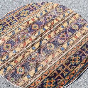 Round rug, Decorative rug 3.6 x 3.6 Ft Home decor, Small rug, Vintage rug, Blue bathroom rug, Circle rug, Wool carpet, Oriental rug RR1551