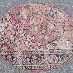 Turkish rug, Vintage rug, Handmade rug 3.2 x 3.2  Ft Round rug, Circle rug, Turkish Small rug, Home Decor, Doormat, Aztec rug Bathmat RR1684