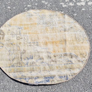 Turkish rug, Round rug, Vintage rug, Small area rug, Handmade doormat rug, Circle rug, 2.7 x 2.7 ft Bohemian rug, Bathroom decor rug, RR2127
