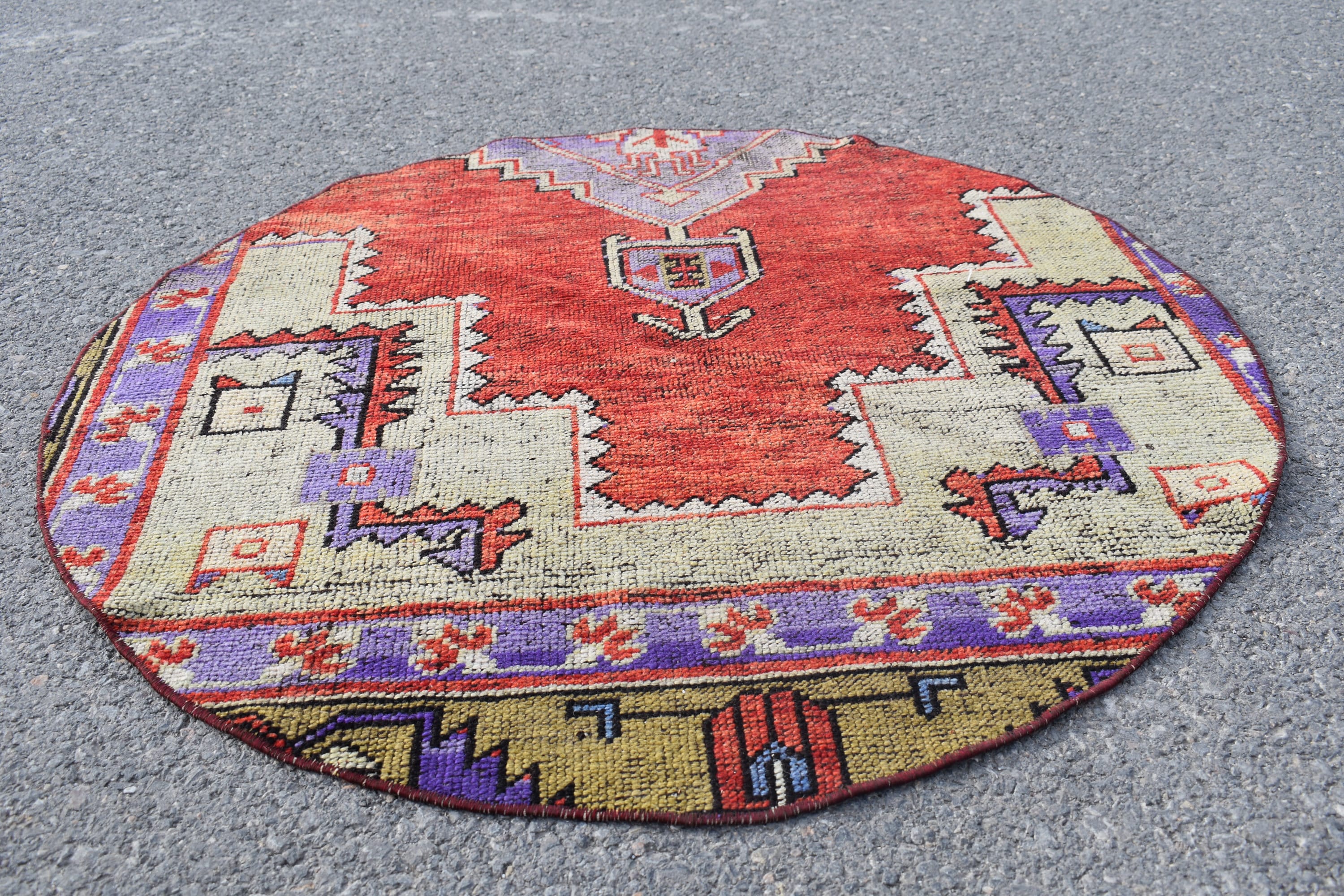 Round Rug Oriental Rug Small Rug Vintage Rug 3.3 x 3.3 Ft Etsy