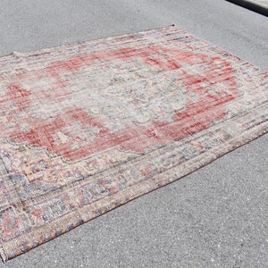 Turks tapijtloper, vintage roze tapijt, handgemaakt tapijt, gangtapijt, 7,2 x 9,8 ft entreetapijt, keukeninrichting, Herki-tapijt, natuurlijk tapijt, RRA2612