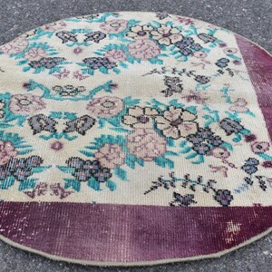 Turkish rug, Floral Vintage rug, Circle rug, Oushak rug, 2.7 x 2.7 Ft , Small Area rug, Round rug, Doormat rug, Handmade rug, Carpet RR1699