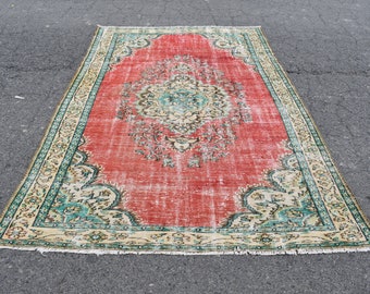 Area rug Carpet RR1387 Overdyed rug Gray rug Vintage rug Oushak rug 4.8 x 7.5 Ft Bohemian rug Turkish rug Oriental rug Wool rug