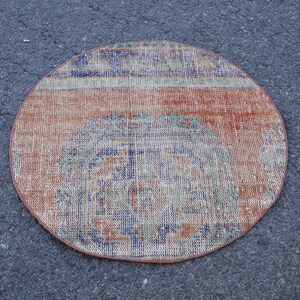 Handmade wool rug, Turkish rug, Oushak rug, Vintage rug, Small round rug, Doormat rug,  2.7 x 2.7 ft Bohemian rug, Bathroom decor rug RR2865