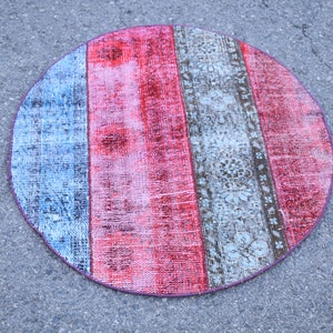 Handmade wool rug, Turkish rug, Oushak rug, Vintage rug, Small round rug, Doormat rug,  3 x 3 ft Bohemian rug, Bathroom decor rug RR2501