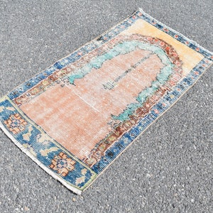 Turkish area rug, Small rug, Vintage handmade rug, Boho home decor, Bohemian rug, Bedroom rug, Oriental rug, Doormat 2.1 x 3.9 Ft RRA0262