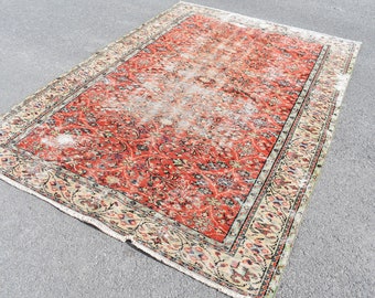 Tapis fait main, tapis vintage, tapis Oushak, tapis turc, tapis surdimensionné, tapis orange, décoration d'intérieur, décoration bohème 5,9 x 8,8 pieds, tapis RR2203