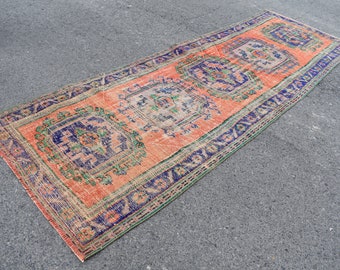 ランナーラグ　ヴィンテージラグ　トルコラグ オレンジとブルーのトルコ製ラグ、ヴィンテージ ランナー ラグ