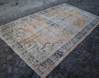 orange overdyed rug, anatolian rug, large area rug, 5.7 x 9.5 ft  rug boho decor rug saloon rug handmade rug   RR0304