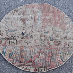 Bohemian rug, Handmade round rug, Turkish rug, Oushak rug, Vintage rug, Small area rug, Doormat rug, 2.7 x 2.7 ft Bathroom decor rug RR1733